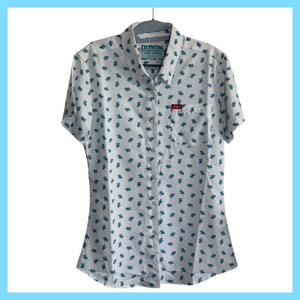 Dixxon Flannel Co Party Cactus White Teal Short Sleeve Button Up Shirt Mens L